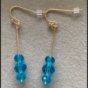 NWOT blue crystal gold fish hook wire drop earrings.